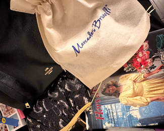 designer and collectible leather coach bags, Judith Leiber python bags, Mercedes Brunelli art (handbag, one of a kind)