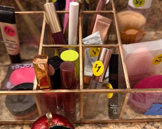 collectible jewelry box, glass and rose gold organizer, Chanel, Fenty, Makeup Forever, Benefit and more makeup to try at 75% off the marked price- wow!