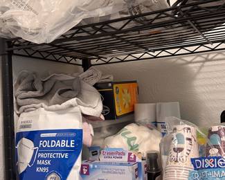 cleaning supplies, protective KN95 masks, swiffers, small appliances and organizers