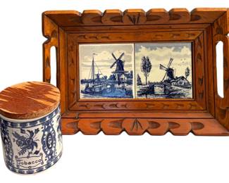 Delft Tobacco Canister and Vintage Tray