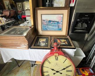 Brand new pier, one wall clock. 10 framed brewery advertisements. Additional decor.