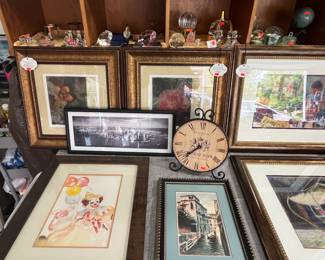 Mixed media on paper by Brent Foreman. Certificates available. Clown watercolor. Black-and-white photo of New York City prior to 911. Framed Venice artwork.