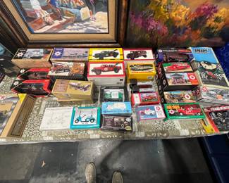 Part of a large Texaco diecast collection of planes, boats trucks, and cars