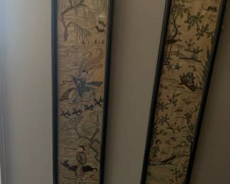 Framed Asian embroidered fabric.