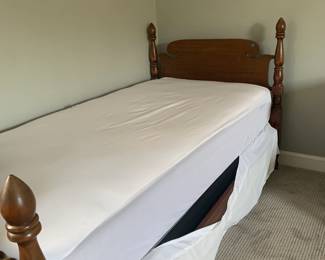 Early American pine bed - single with mattress and box spring.