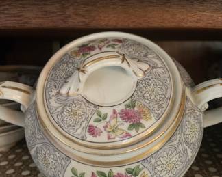 12 pc place setting and serving pieces. Marked Crown Imperial China.