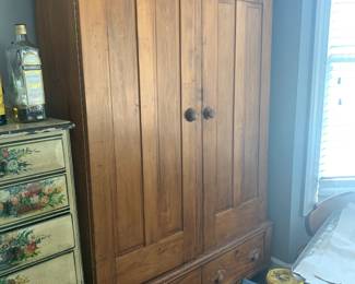 Old pine cupboard with drawers.