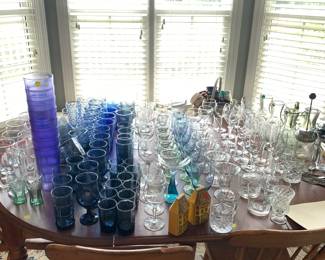 Various kitchen glassware, and french presses