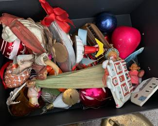 Various vintage Christmas ornaments.