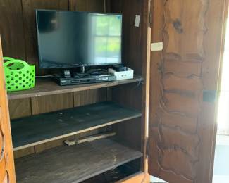 Fruitwood armoire with shelving.