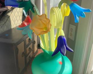Beautiful Murano satin glass vase and satin glass flowers.