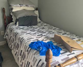 Early American pine bed - single with mattress and box spring