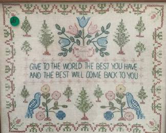 A few cross stitch samplers for your enjoyment....We have a ton - some crewel and needlepoint too (approx. 40-50 framed pieces of work)