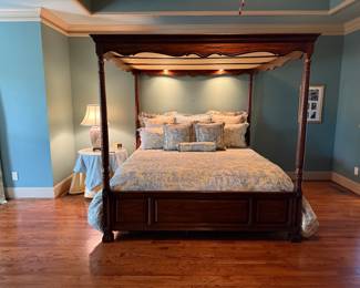 Four poster canopy illuminated king bed with adjustable mattress