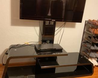 46in Samsung TV ($65), Black Lacquer TV Stand ($40), Blue Ray Disc Player ($10)