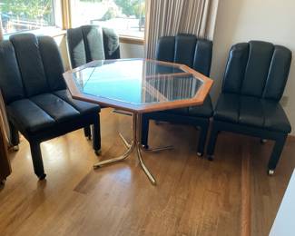 Glass Top Dinette Table ($30), 4 Leather Like Chairs ($45)