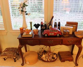 SOFA TABLE WITH ASSORTED COLLECTIBLES