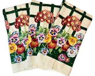 Vintage Terrycloth Kitchen Towels - Pansy, Geranium, & Trellis Design