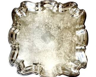 Silver Plate Footed Serving Tray - Signed "LB Silver Plate"
