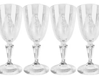Vintage Monogrammed Crystal Wine Glasses - 5.5" In Height - Captured Bubble Stem
