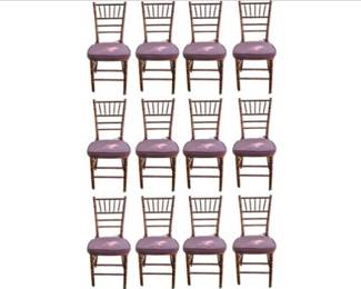 12 Bamboo Style Wood Catering Chairs With Chocolate Brown Removable Tieback Cushions