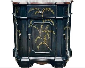 Ebonized Cabinet With Foliate Detailing, Stained Wood Surface, Bracket Feet