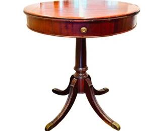Antique Duncan Phyfe Style Side Table - Solid Mahogany With Brass Tipped Feet - One Drawer