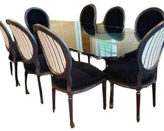 Glass Dining Table & Eight Regency Style Balloon Back Chairs