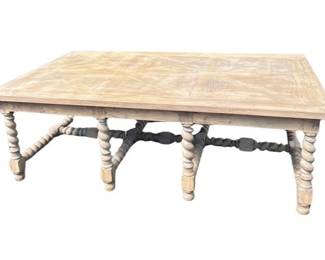 Wooden Coffee Table With Inlaid Surface, Barley Twist Legs, & Cross Stretcher Base
