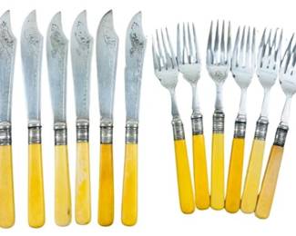 English Silver Plate & Bakelite Knives & Forks - Hallmarked