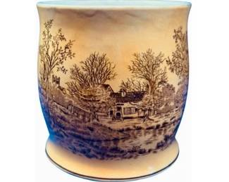 Vintage Blue Boar Humidor Tobacco Jar - Cache Pot - Charming Village Scene
