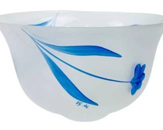 Swedish Hand Painted Glass Bowl - "Sea Of Sweden" Pattern - Signed By Artist "SG AL'