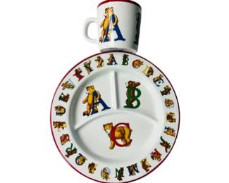 Tiffany & Co. Porcelain Child's Set - Mug & Plate - Signed "Tiffany & Co - Alphabet Bears 1994 Japan"