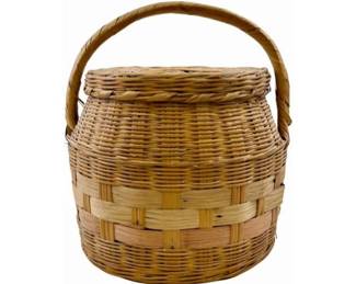 Vintage Round Hand-woven Natural Rattan Wicker Basket With Lid