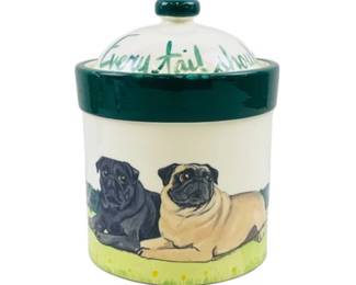Ceramic Dog Biscuit Jar "Every Tail Shall Have A Happy Ending" Quote On Lid - Signed "Zeppa Studios, Kent, CT"