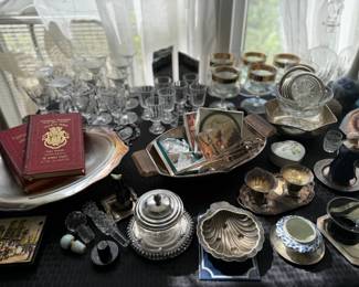 crystal, sterling, silverplate and more including fancy Dorothy Thorpe shrimp glasses