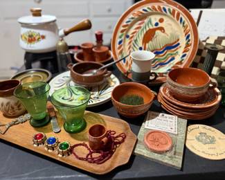 antique terracotta pottery and glass, fondue in original condition and everything included!