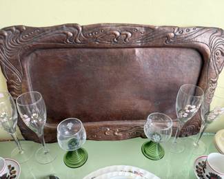 hand wrought copper tray from 1904 - signed