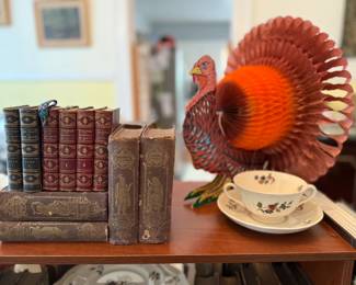 vtg Beistle Turkeys and pumpkins and antique books - 1700's-1800's