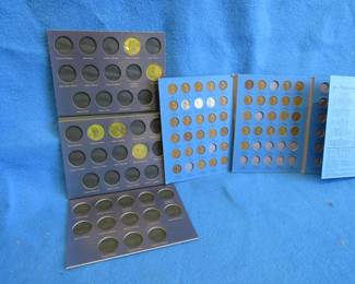 Lot 304. Lincoln Pennies in an album, as shown in the photos, including 1955-S, and five gold colored Presidential medallions