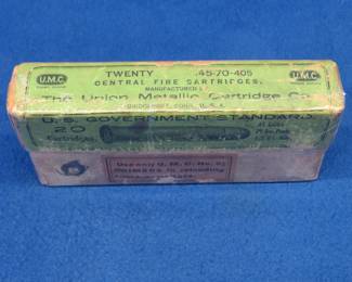 Lot 270. 20 vintage U.M.C. .45-70-405 rounds in a wrapped box that appears to be in very good condition