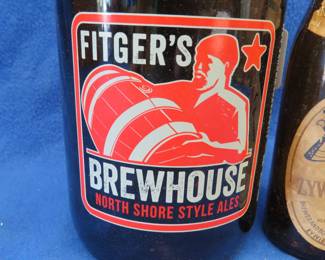 Lot 246. Fitger's Brewhouse growler, Mason's Root Beer and Zywiec Beer bottles