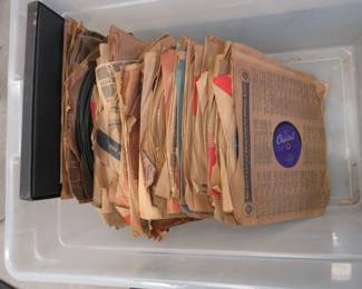 Lot 120. Old 78 RPM records oin a Rubbermaid tote