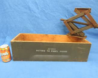 Lot 73. Vintage wooden box and a vintage jack