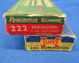 Lot 316. 40 222 Remington rounds in vintage boxes from Western and Remington