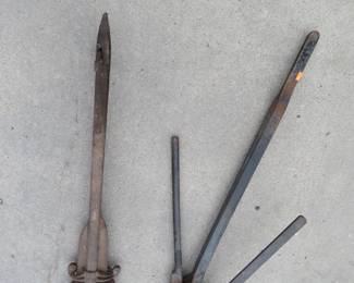 Lot 223. Antique hay harpoon and blacksmith tongs