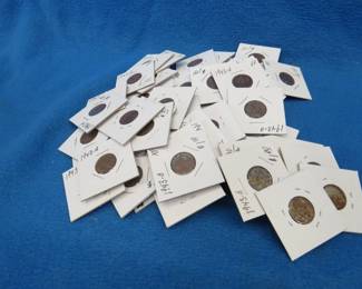 Lot 117. 72 1943 steel wheat pennies. Includes pennies from all 3 mints. Most are showing rust.