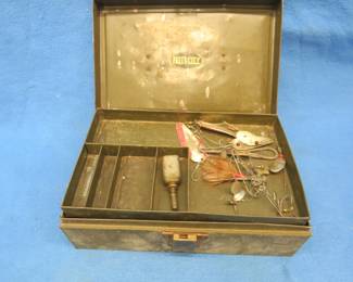 Lot 386. Vintage Falls City metal tacklebox with contents