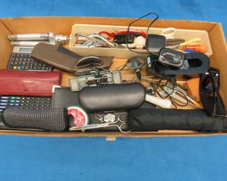 Lot 168. Calculators, reading glasses, label maker, and more
