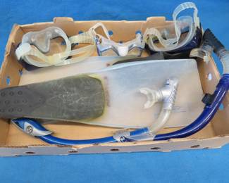 Lot 324. Swim fins, 2 sets of snorkels, and three swim masks
